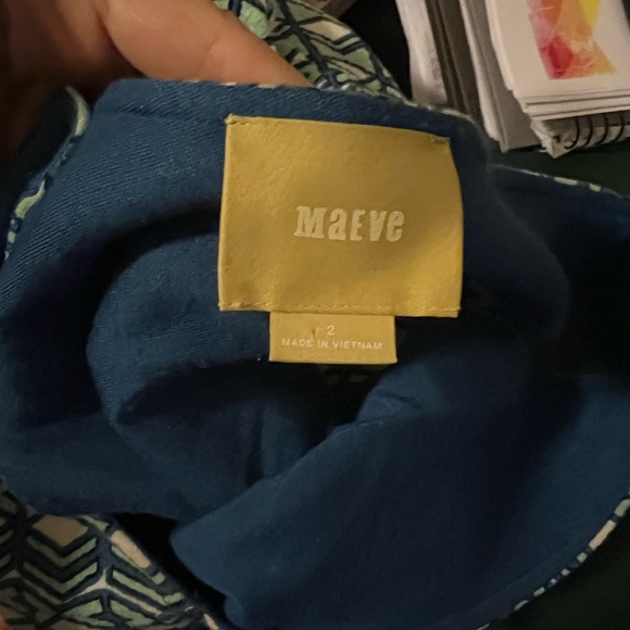 Maeve Anthropologie Double V Dress Women’s 2 Green Blue Textured Geometric - Picture 6 of 7